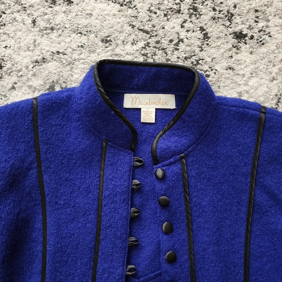 Vintage Mainbocher 100% Wool Jacket Blue Black Womens L NWT Preppy Academia Goth - Picture 3 of 9